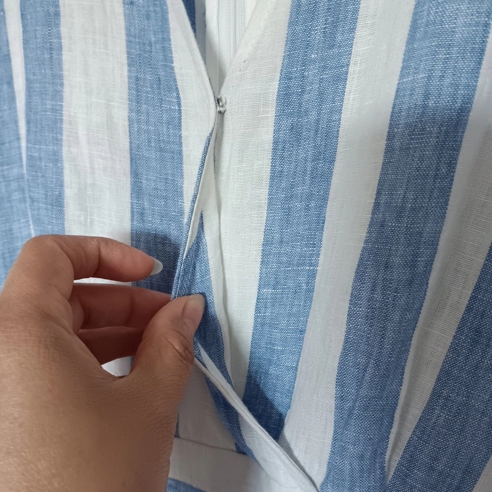 Miss Me jumpsuit Striped Linen White Blue pockets Summer Beach Vacation sz S - Picture 7 of 16